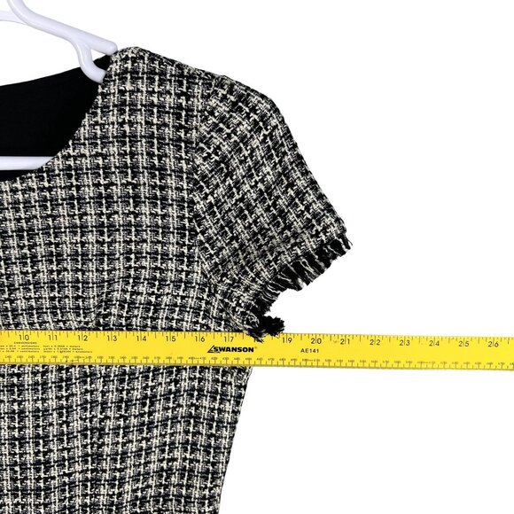 Talbots Womens 6 Tweed Black White Dress Raw Hem Houndstooth Old Money Office - Picture 12 of 16